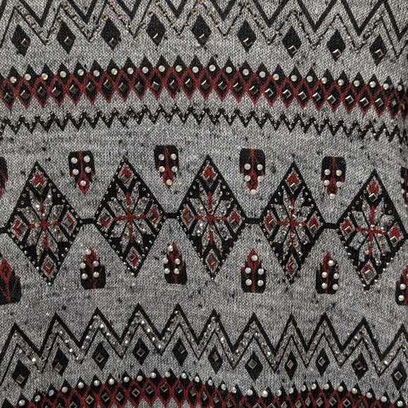 Vocal Hooded Geometric Diamond Knit Tunic w/ Kangaroo Pocket - Picture 7 of 10